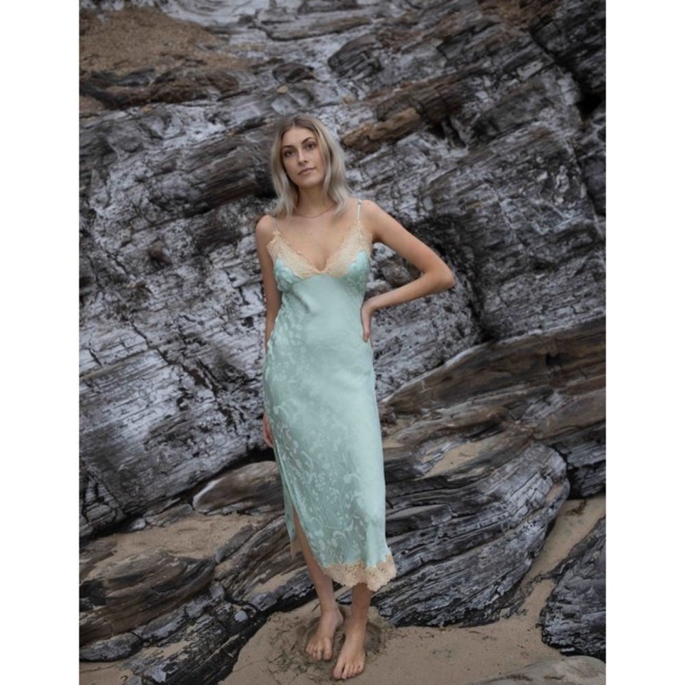 Silk Slip Dress With Contrast Lace Edging